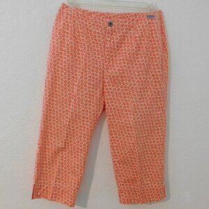 Liz Claiborne Pant Womens 6P Orange Summer Floral Flat Front Straight Leg Capris
